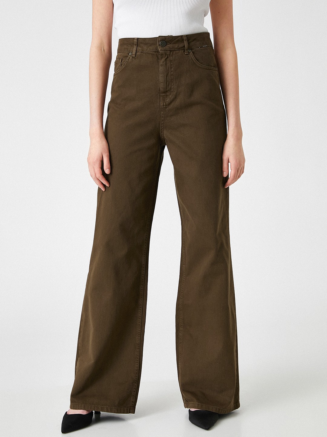 

Koton Women Coffee Brown Pure Cotton 90's Fit Flared High-Rise Jeans