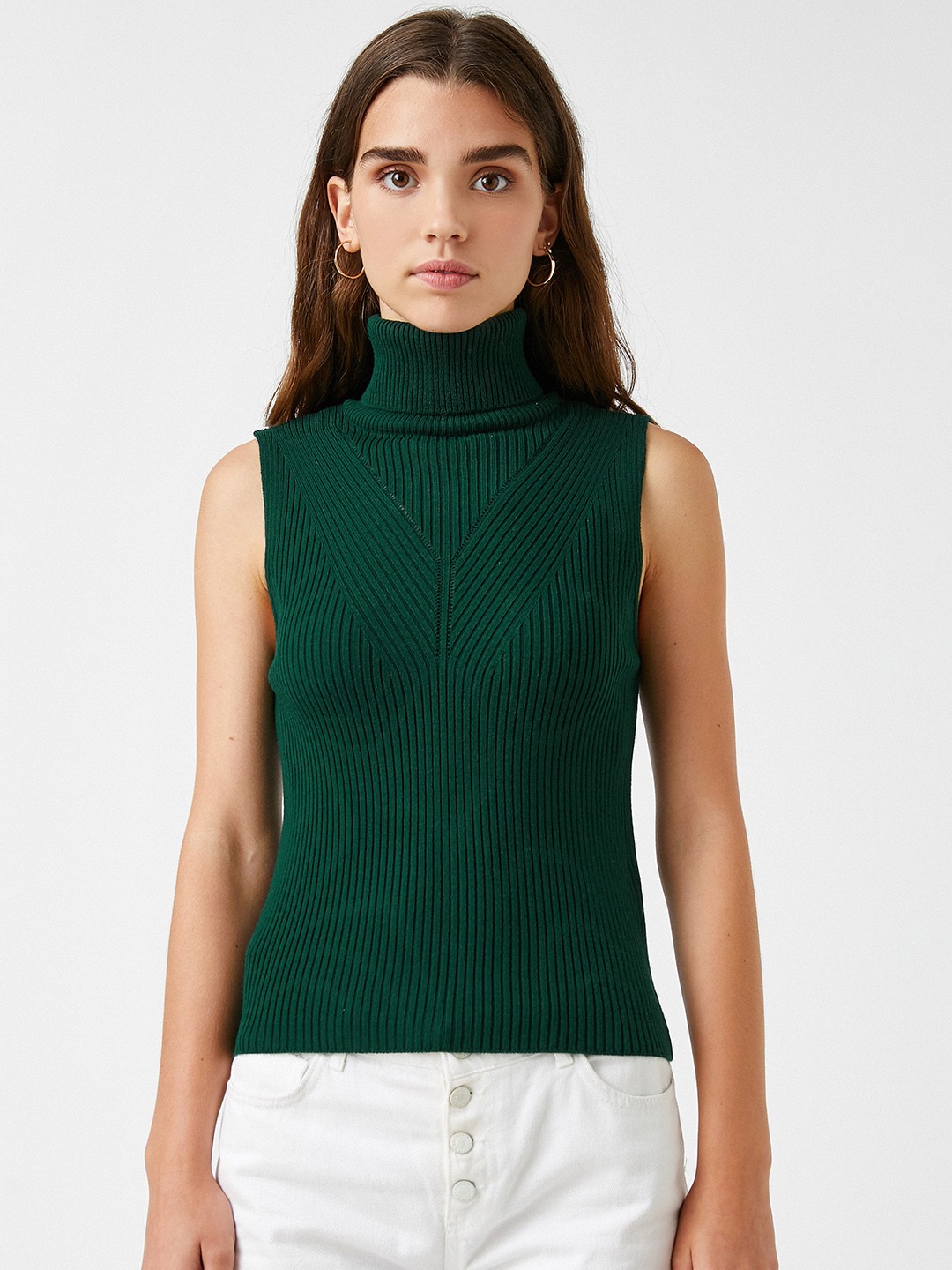 

Koton Green Turtleneck Ribbed Top
