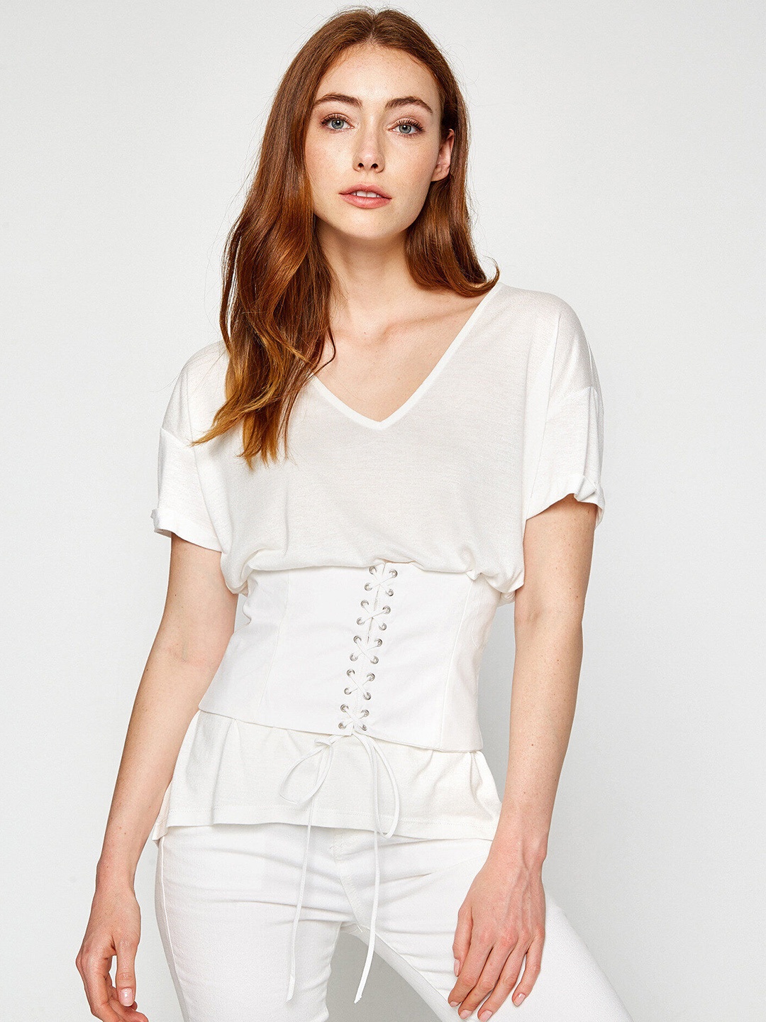 

Koton Women Off White Eyelet Detailed Corset 7YAK33127EW