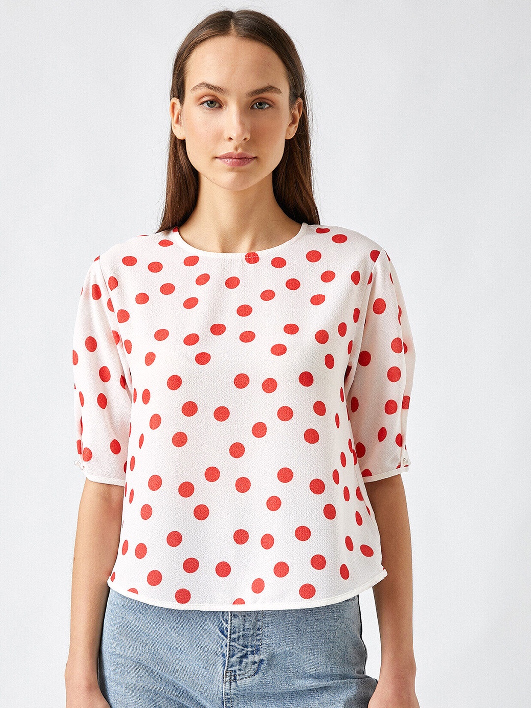 

Koton White & Red Polka Dot Print Top