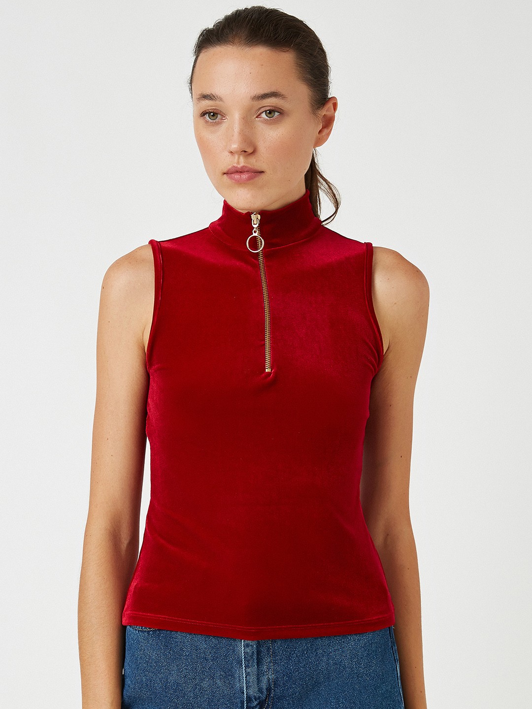

Koton Red Solid Velvet Top