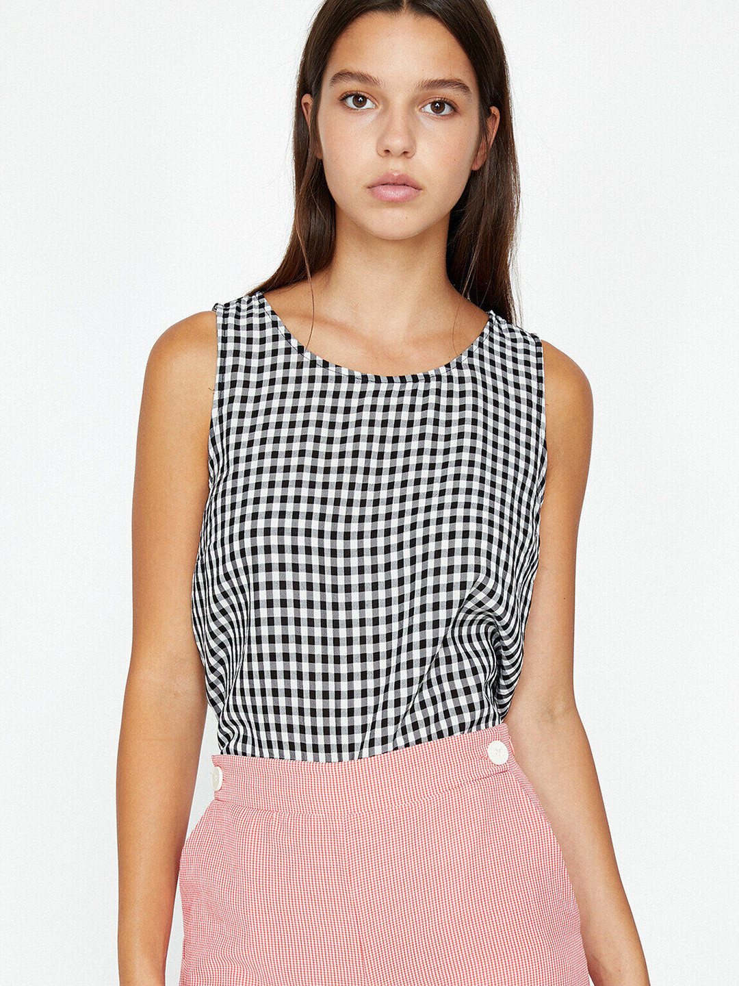 

Koton Women Black & White Checked Top