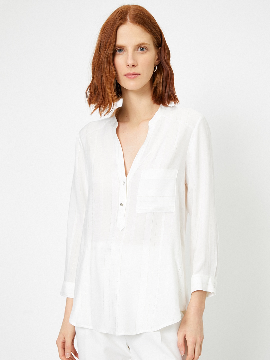

Koton White Mandarin Collar Shirt Style Top