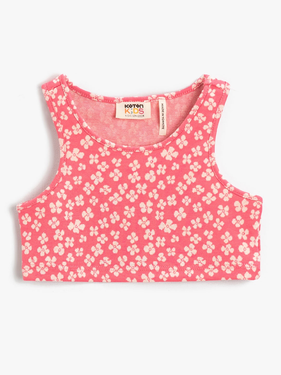 

Koton Girls Pink & Off White Floral Patterned Crop Tank Top