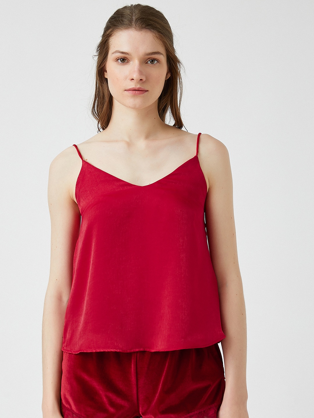 

Koton Red Shoulder Straps Satin Top