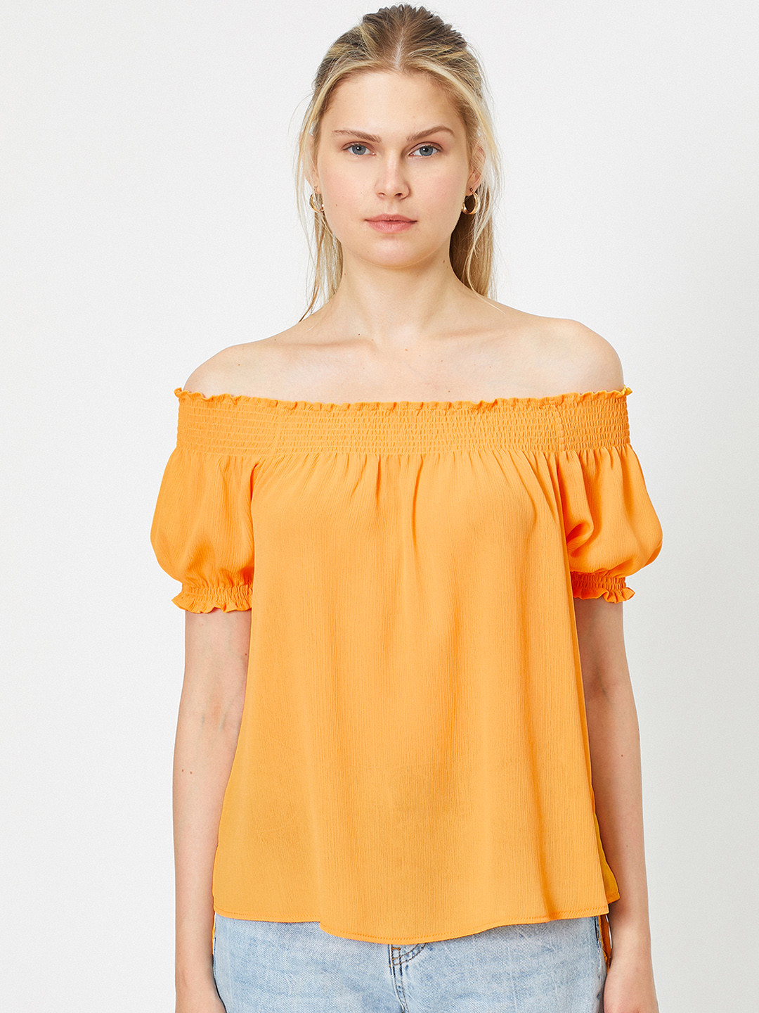 

Koton Mustard Yellow Off-Shoulder Bardot Top