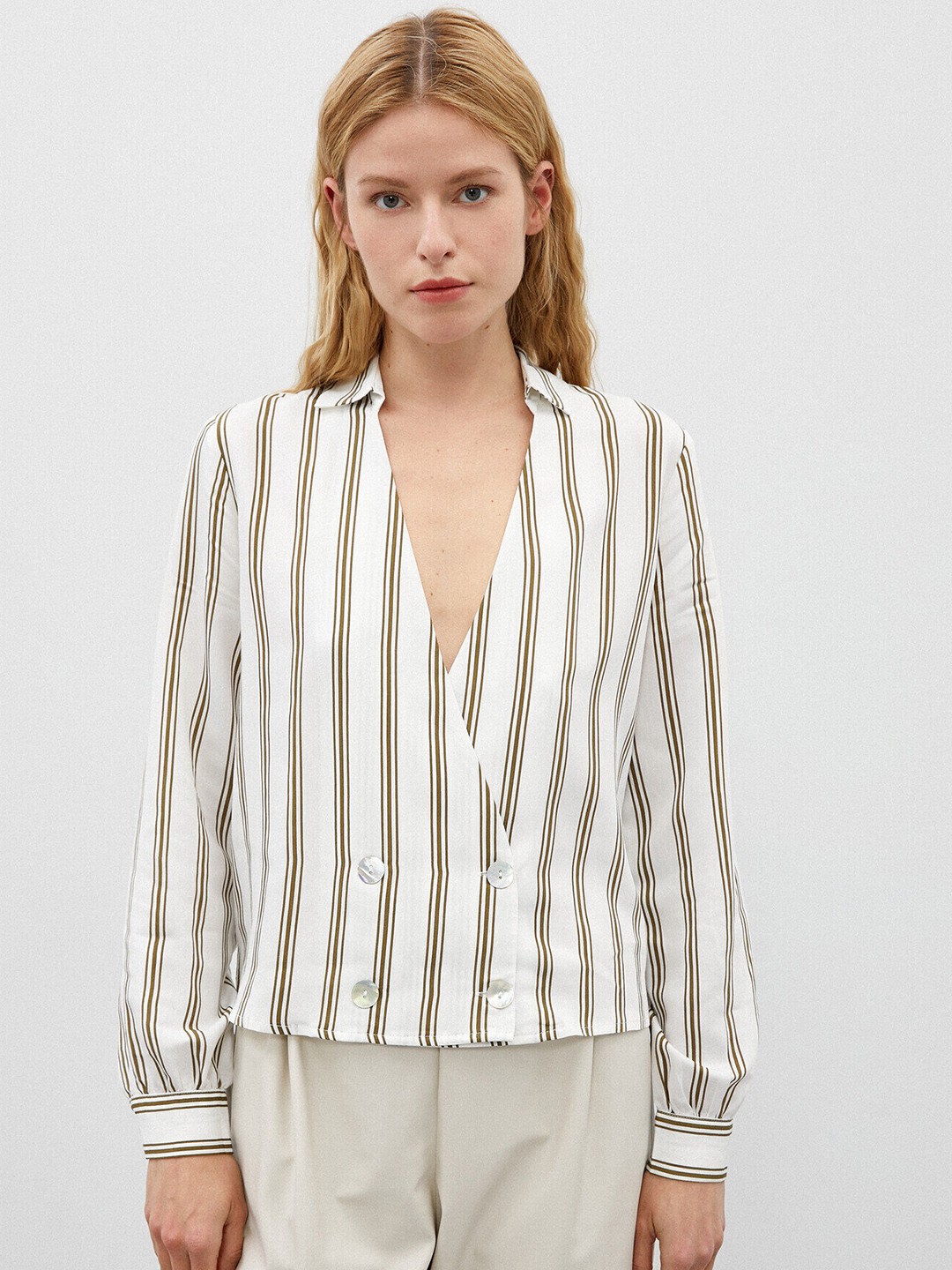 

Koton White & Black Striped Shirt Style Top