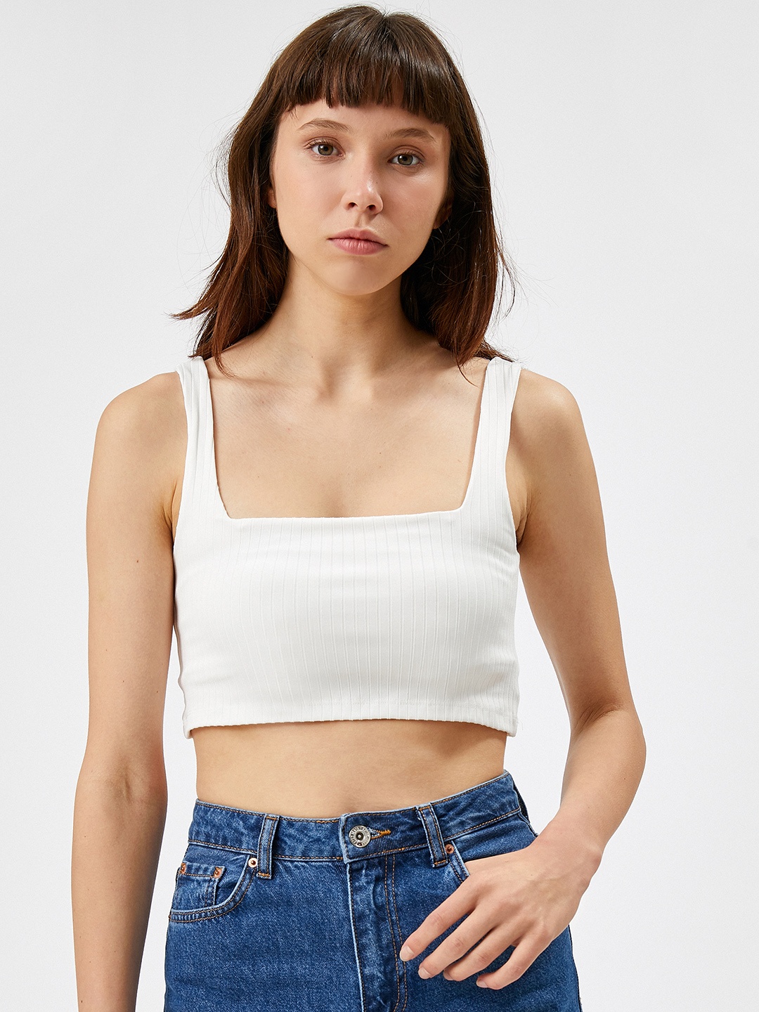 

Koton Off White Square Neck Tank Crop Top