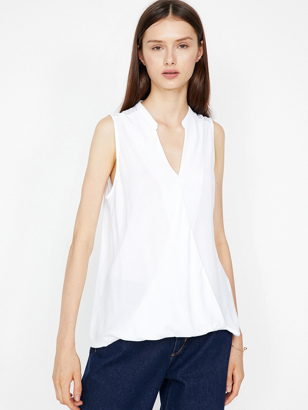 

Koton White Mandarin Collar Top