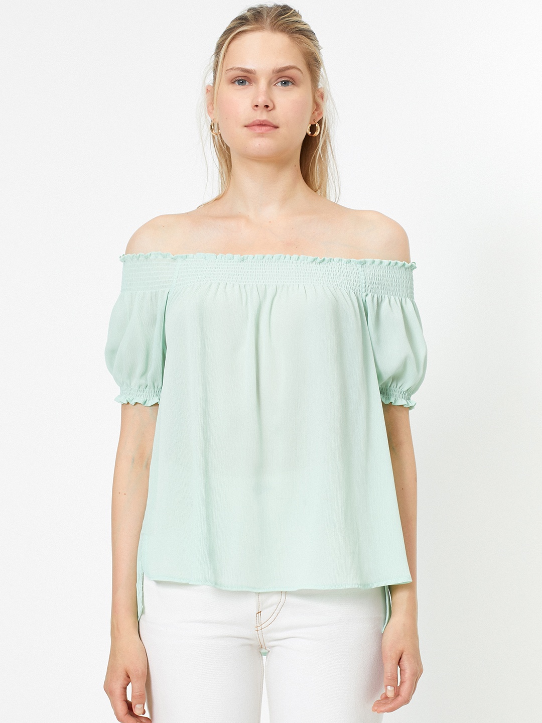 

Koton Sea Green Off-Shoulder Bardot Top