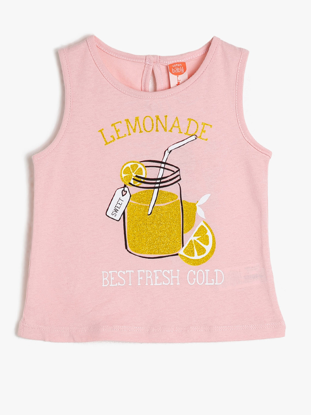 

Koton Girls Pink & Golden Pure Cotton Shimmer Graphic Print Top