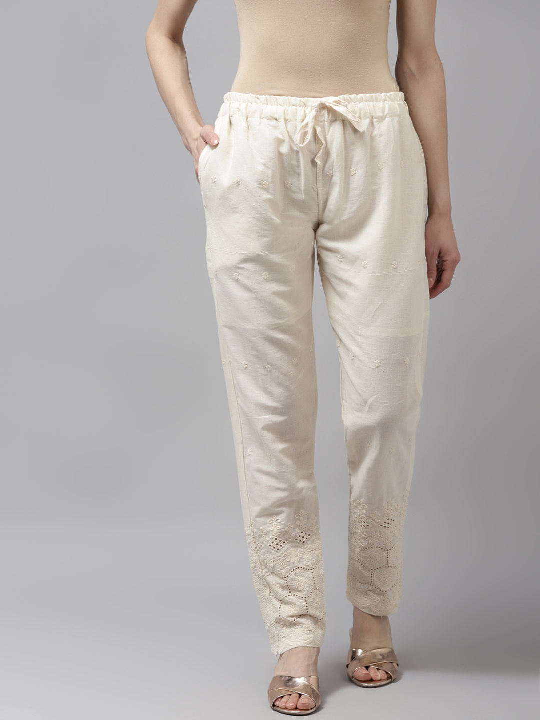 

Aarika Women Cream-Coloured Pleated Trousers