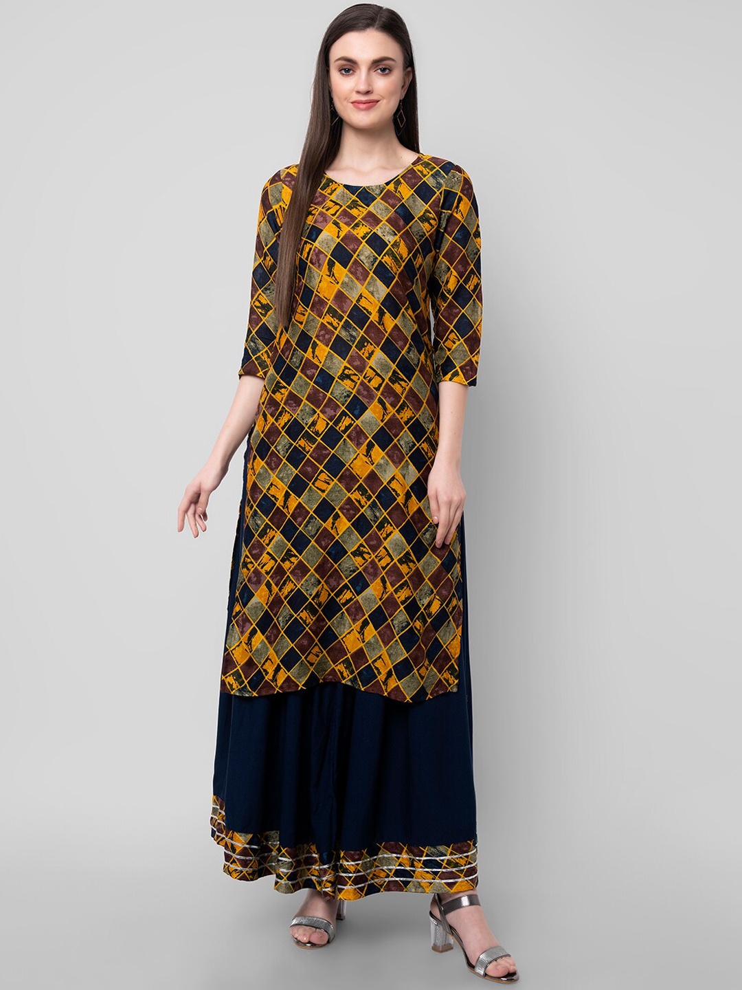 

Sanganeri Kurti Women Blue Printed Kurta with Skirt