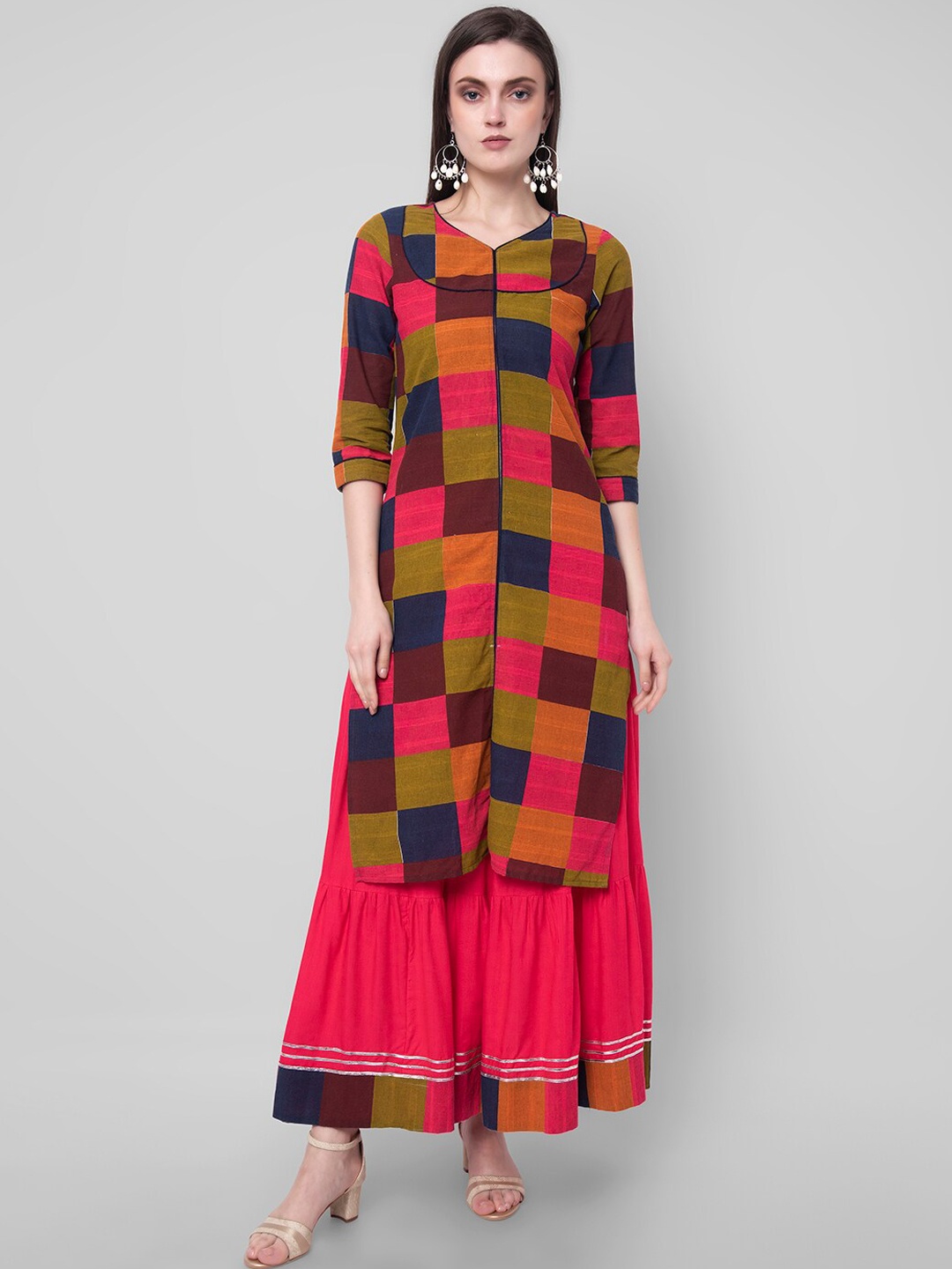 

Sanganeri Kurti Women Multicoloured Printed Pure Cotton Kurta with Skirt, Multi