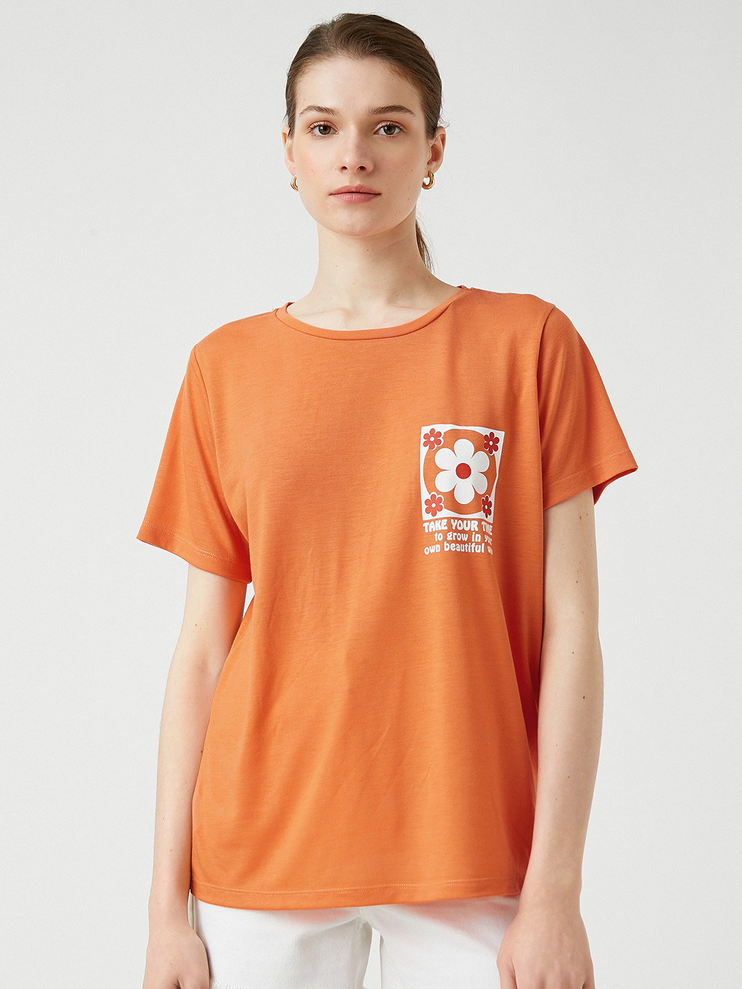 

Koton Orange & White Typography Printed Regular Fit T-shirt