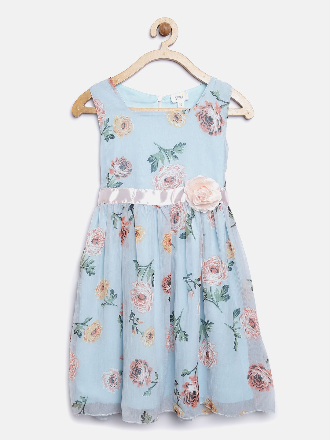 

Sera Girls Blue Floral Print Fit and Flare Dress