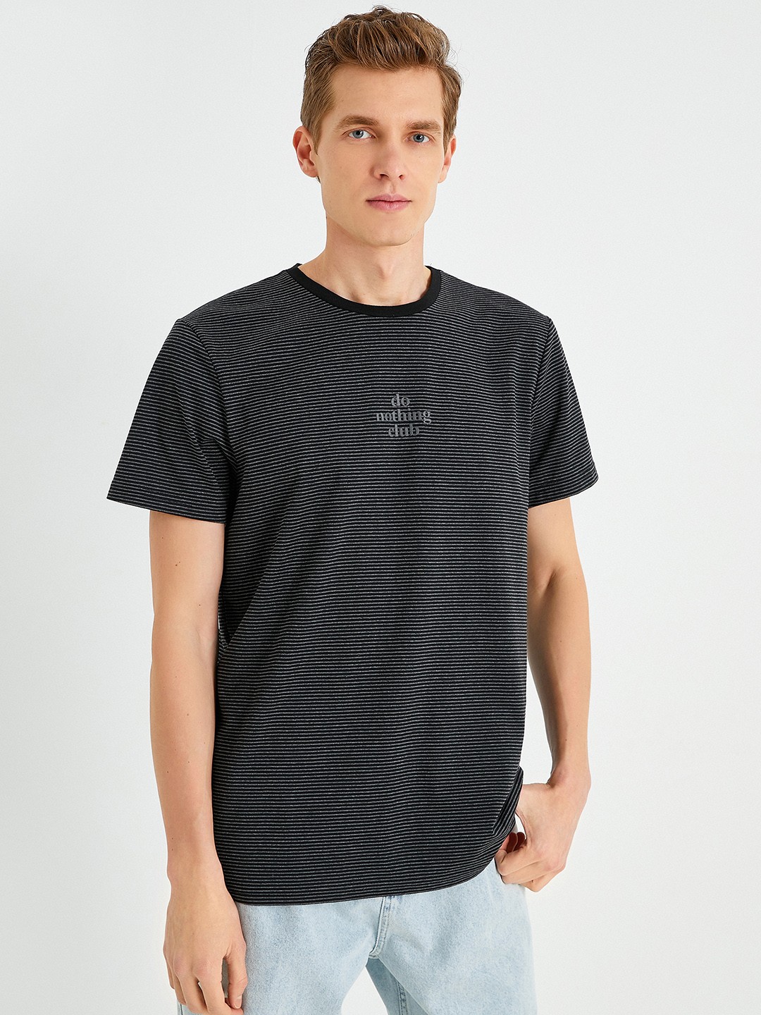 

Koton Men Black & Grey Striped T-shirt