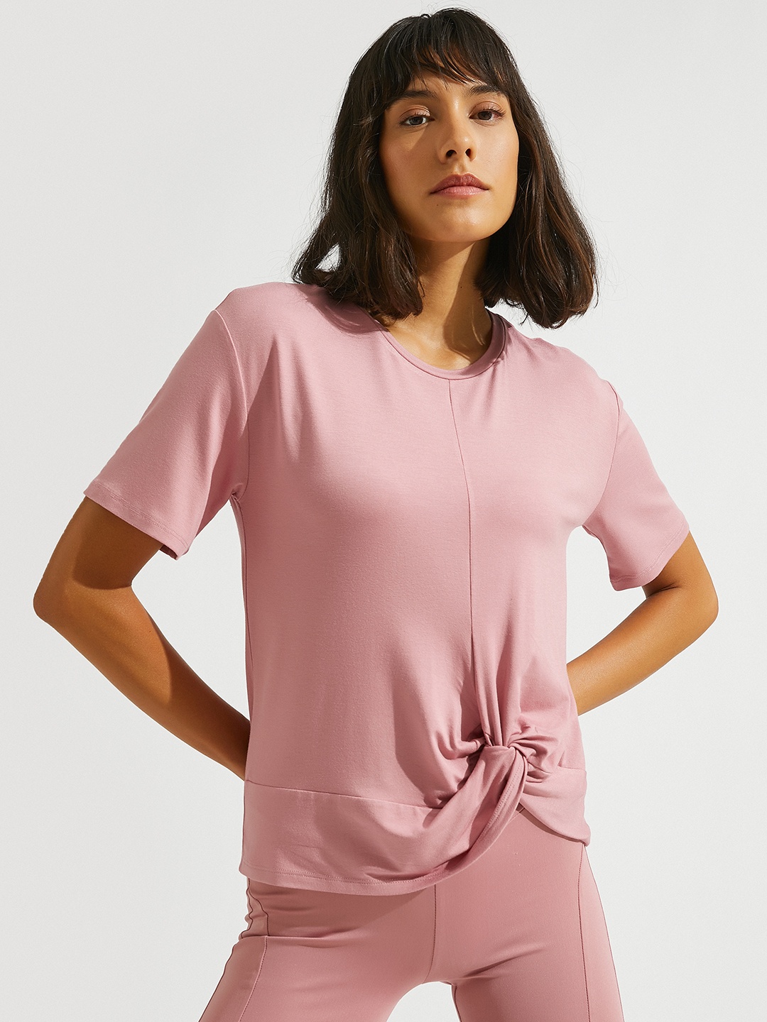 

Koton Pink Drop-Shoulder Sleeves Twisted Top