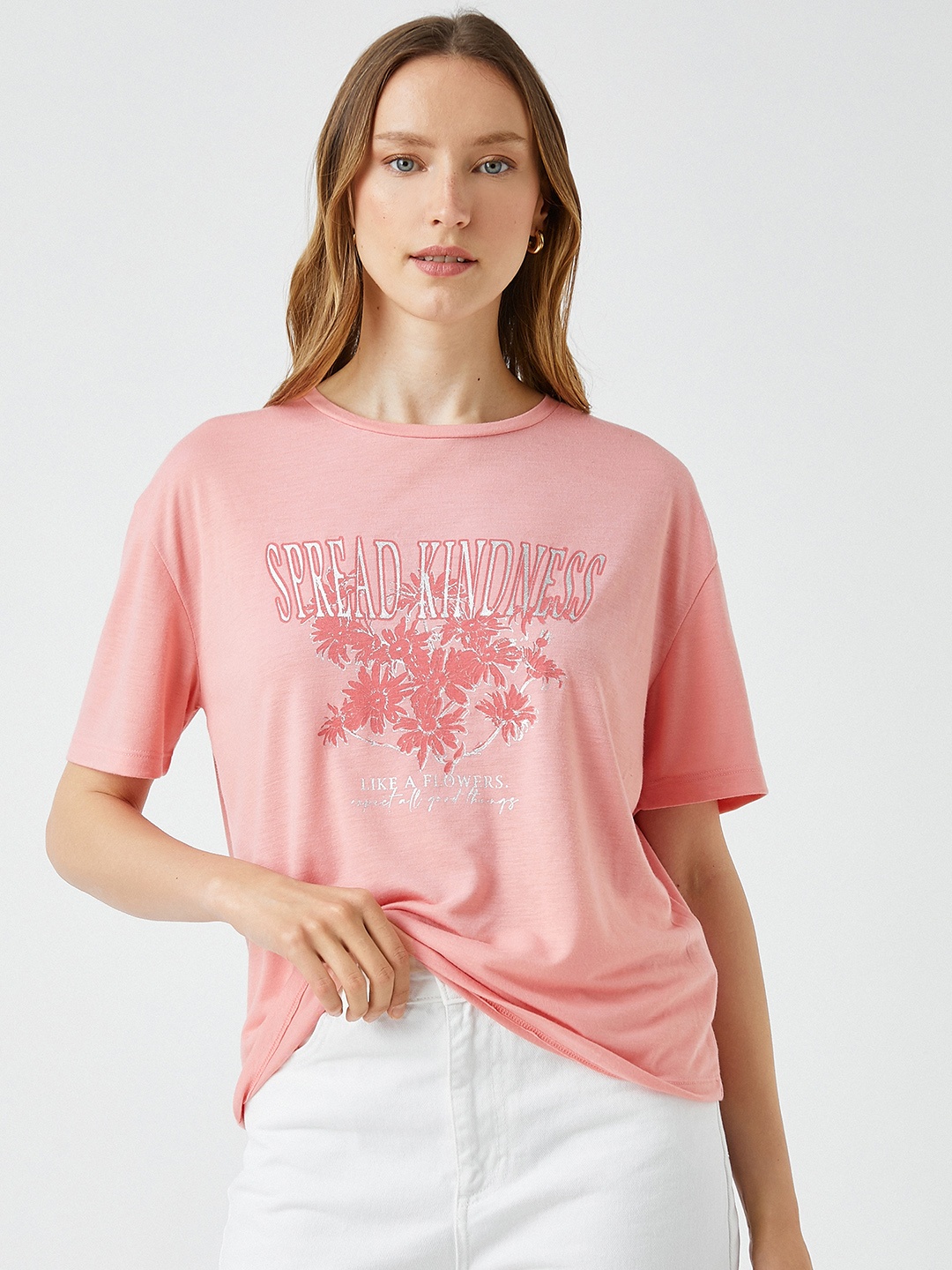 

Koton Women Pink Typography Printed T-shirt