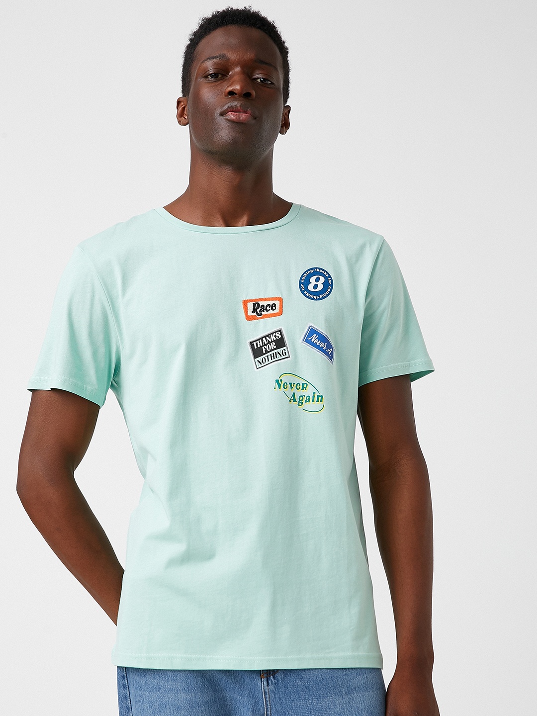 

Koton Men Green Typography Printed Pure Cotton T-shirt