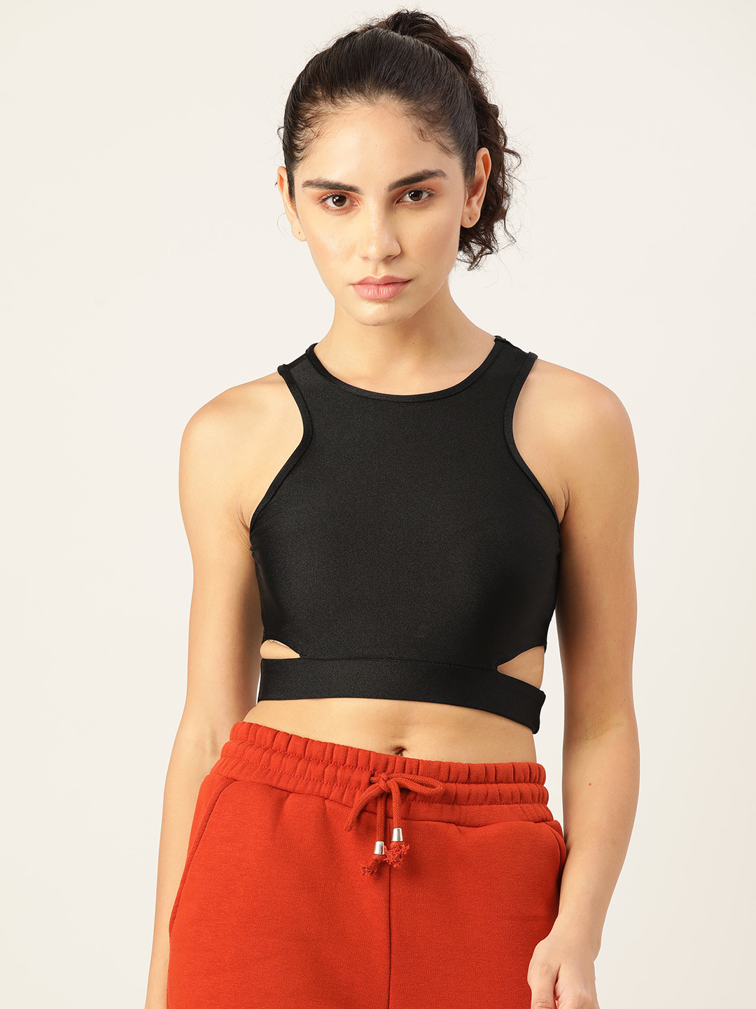 

Koton Women Black Solid Cut Out Detailed Fitted Crop Top