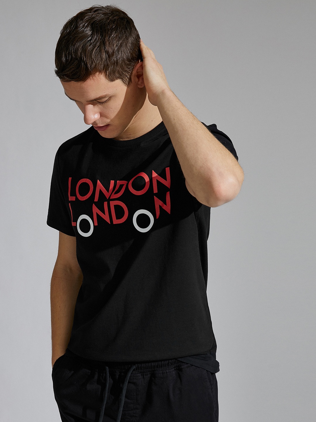 

Koton Black & Red Typography Printed Pure Cotton T-shirt