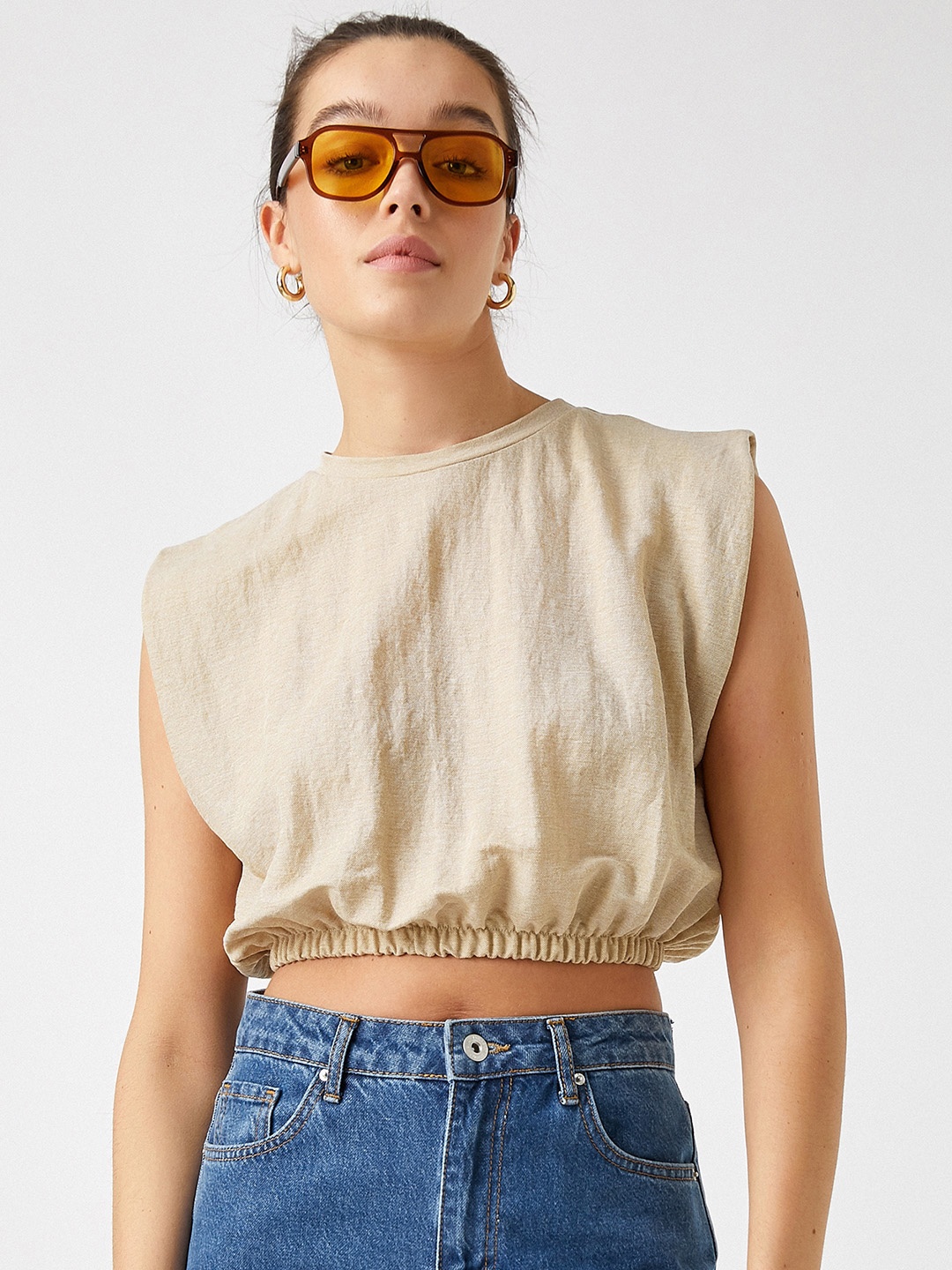 

Koton Beige Extended Sleeves Blouson Crop Top