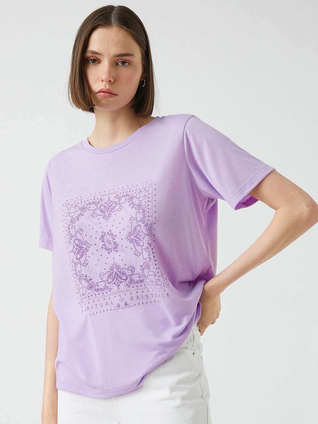 

Koton Women Lavender Printed T-shirt