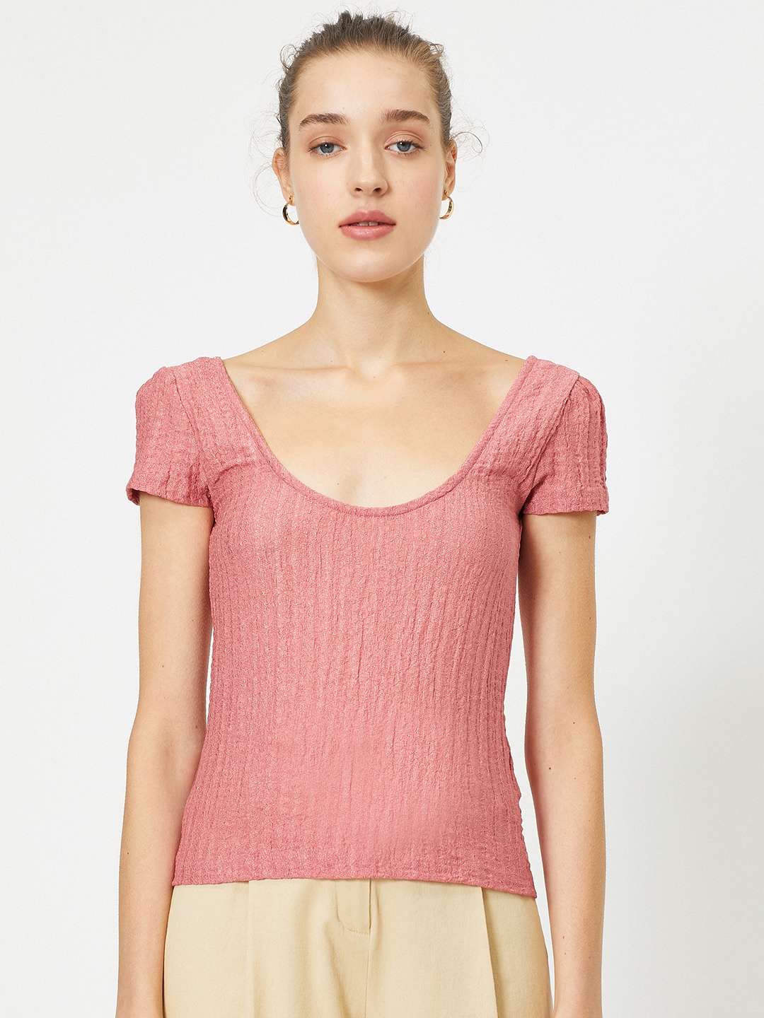 

Koton Dusty Pink Scoop Neck Top, Rose