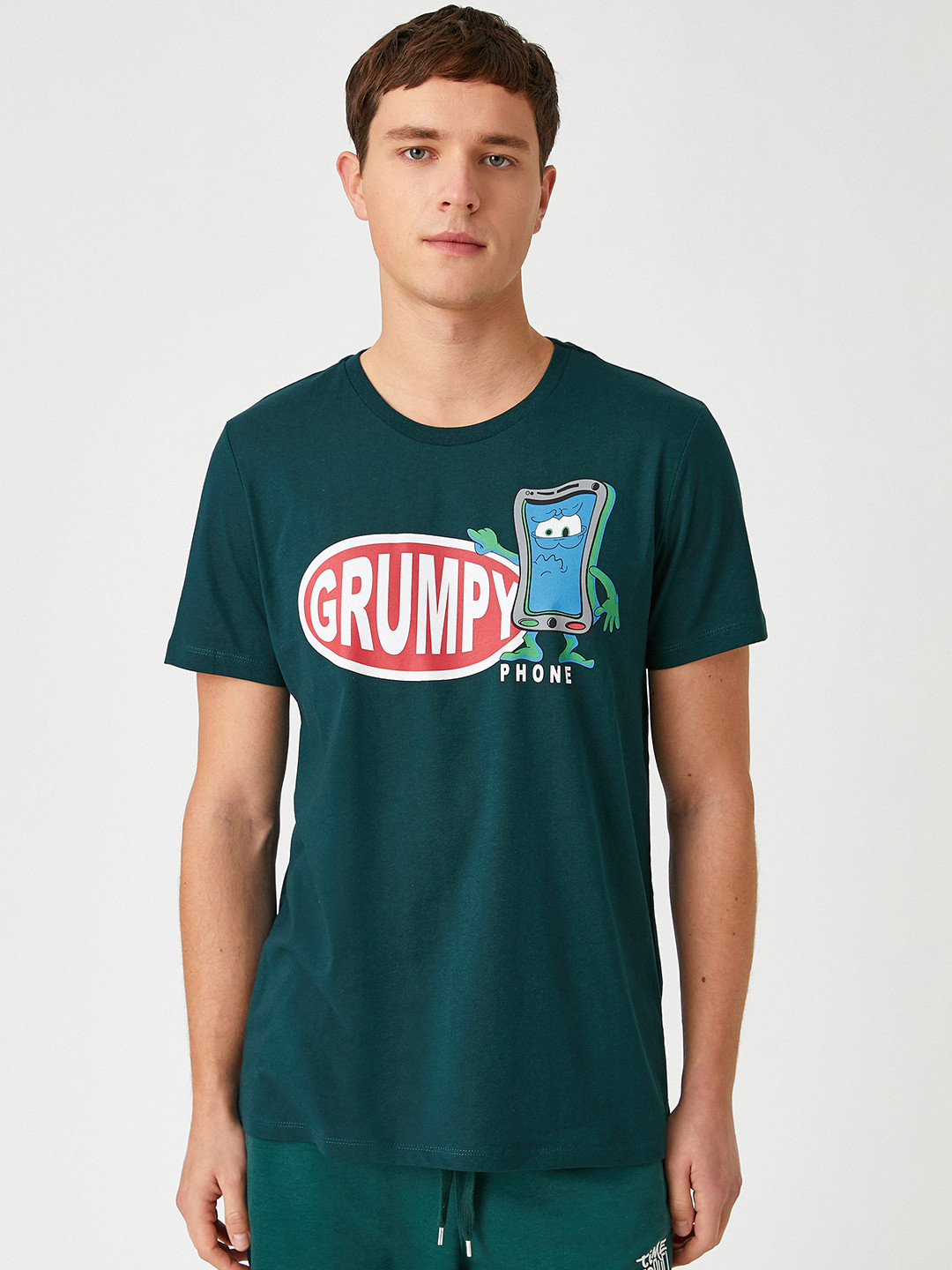 

Koton Men Teal Green & Red Typography Printed Pure Cotton T-shirt