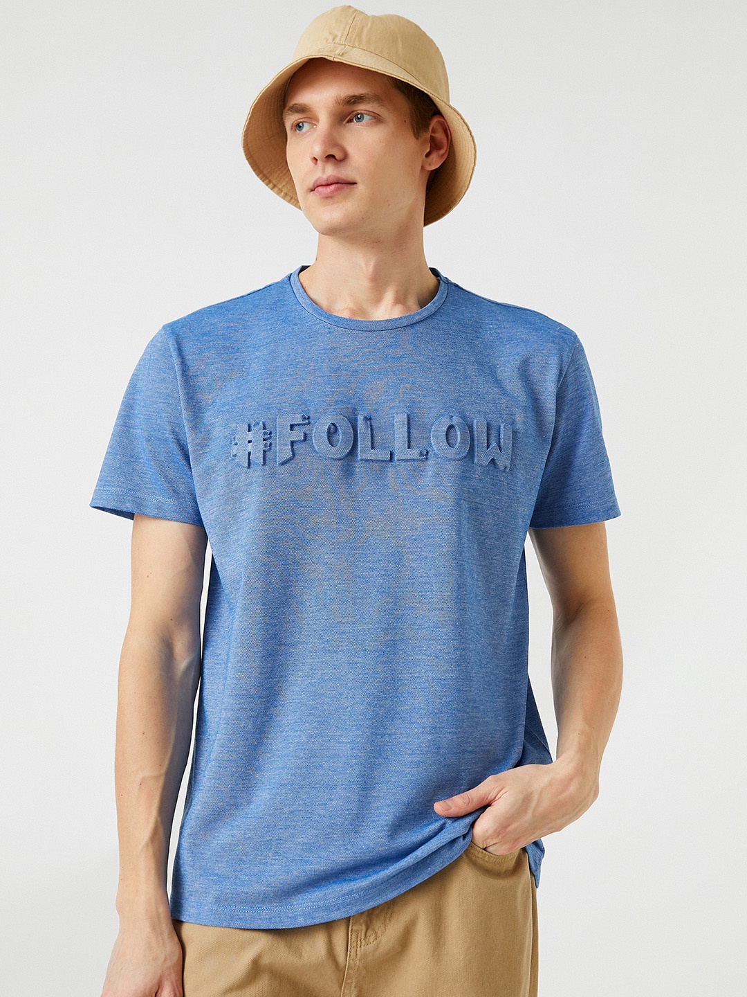 

Koton Men Blue Typography Embossed Slim Fit T-shirt