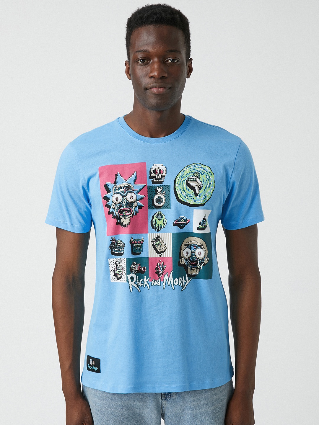 

Koton Men Blue Rick & Morty Printed Pure Cotton T-shirt