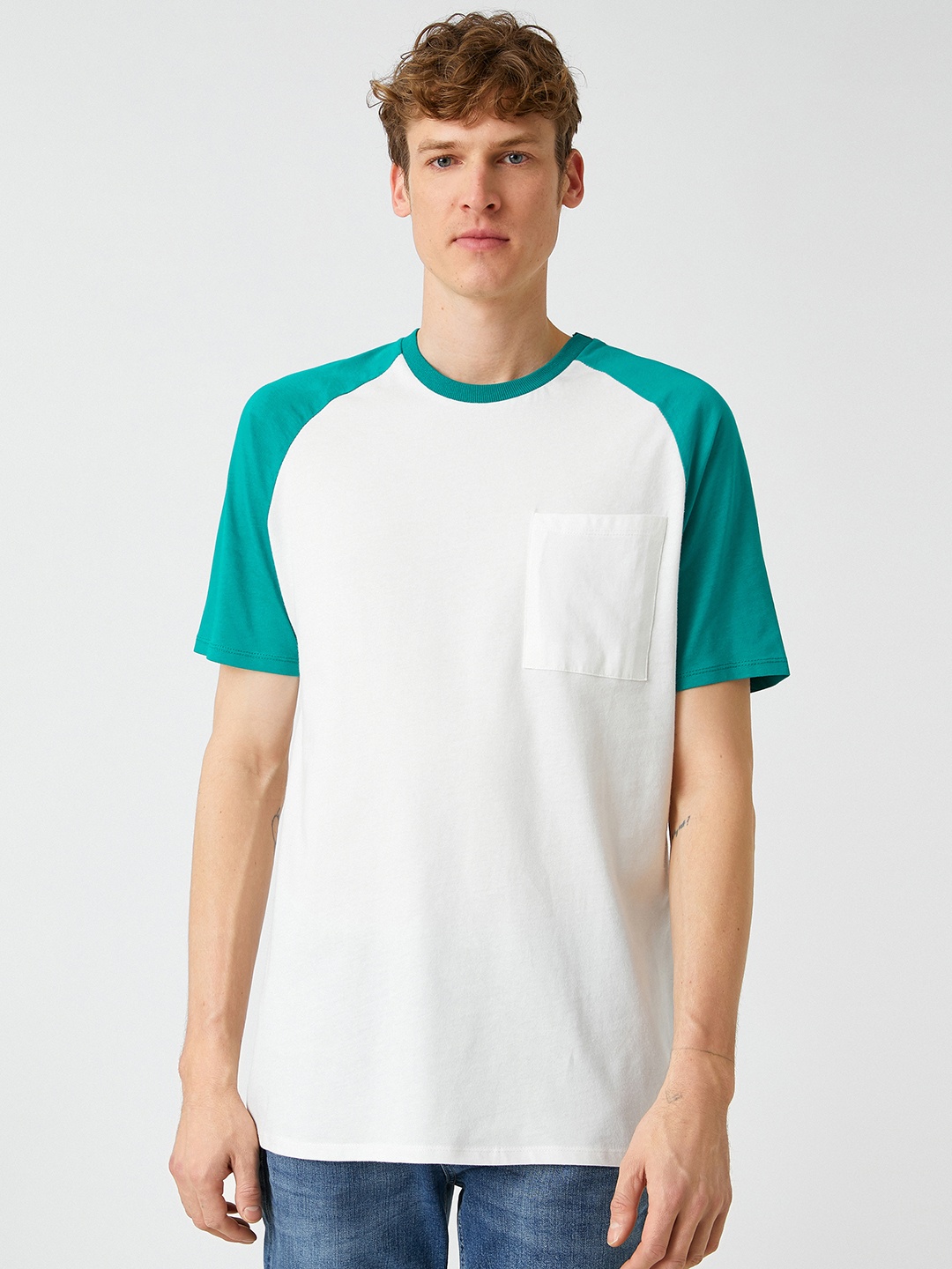 

Koton White Solid Pure Cotton Raglan Sleeves T-shirt