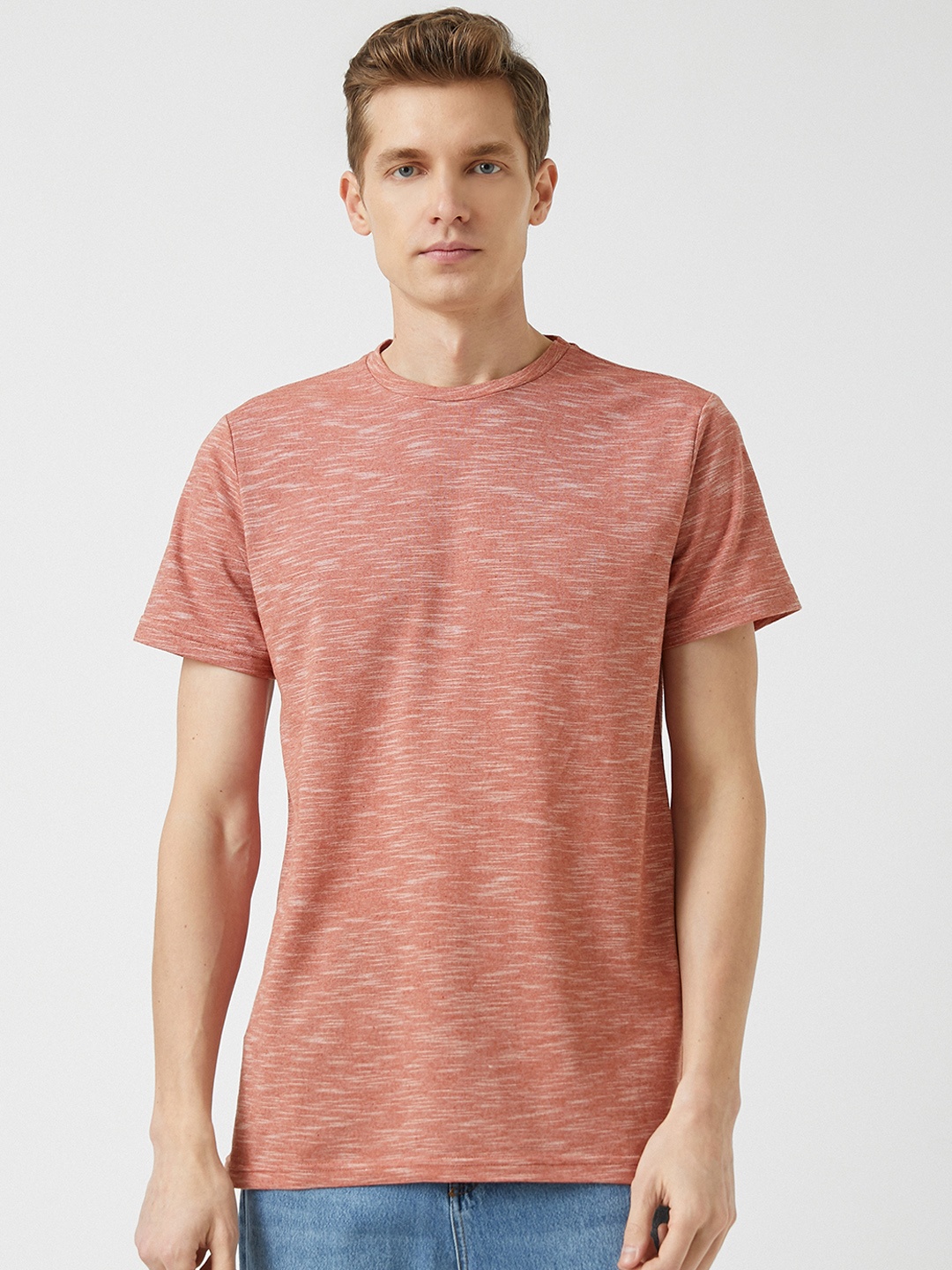 

Koton Men Dusty Pink & Off-White Slim Fit Melange Effect T-shirt