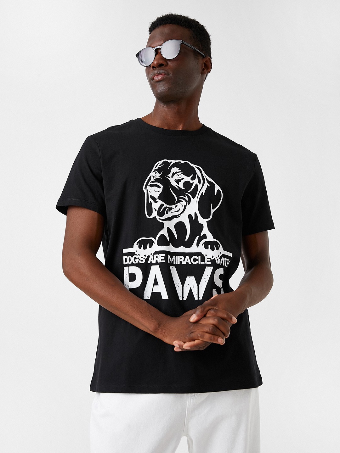 

Koton Men Black & White Printed Pure Cotton T-shirt