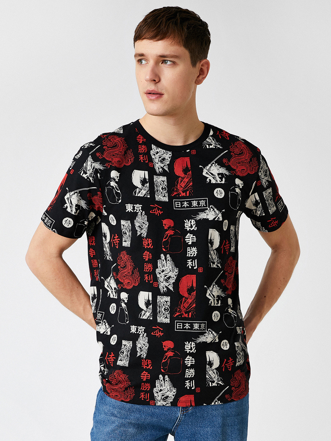 

Koton Men Black & Red Printed Pure Cotton T-shirt
