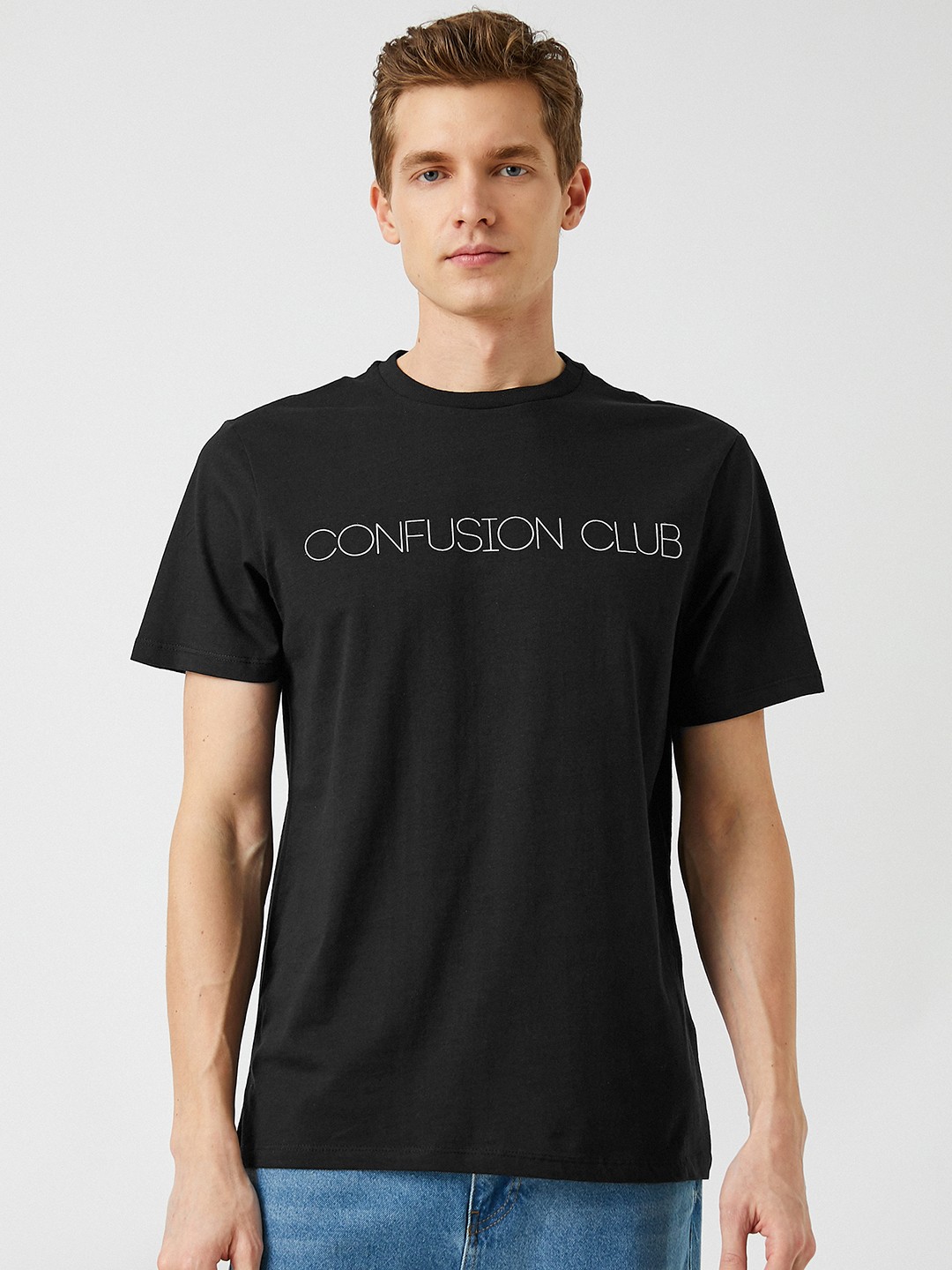 

Koton Men Black & White Typography Printed Pure Cotton T-shirt