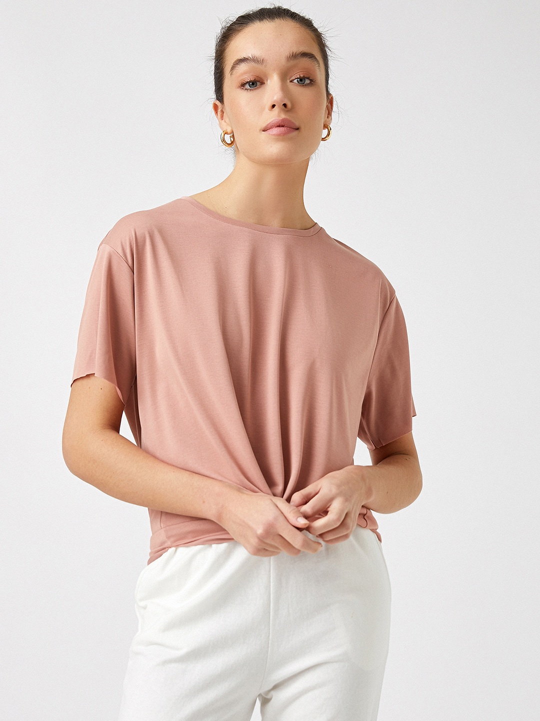 

Koton Women Dusty Rose Pink Solid T-shirt