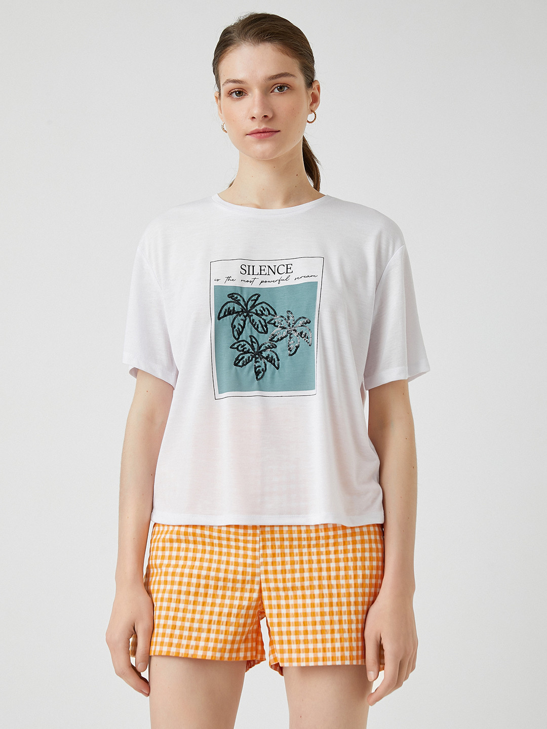 

Koton Women White Typography Printed Sequined T-shirt