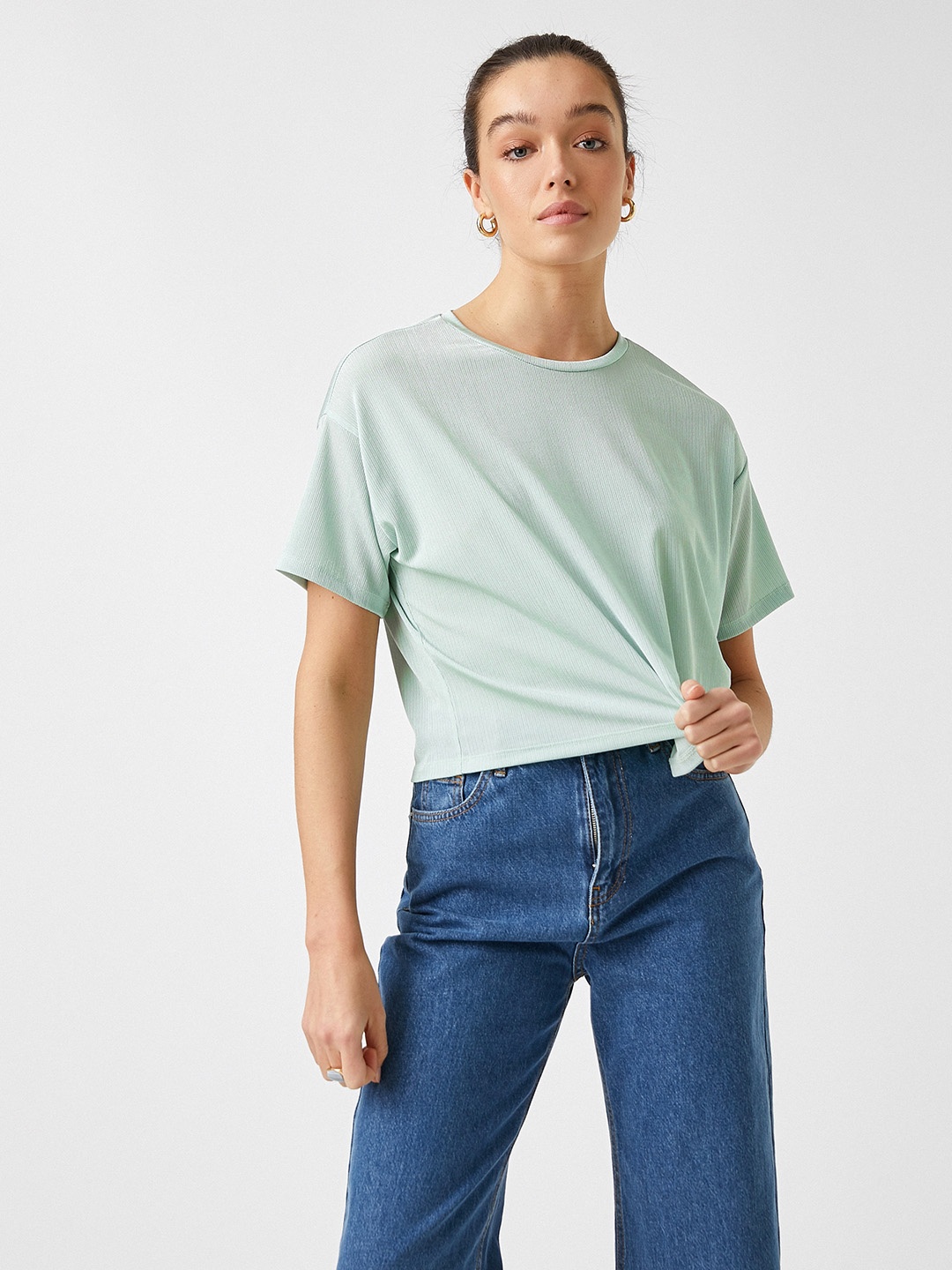 

Koton Women Green Ribbed T-shirt