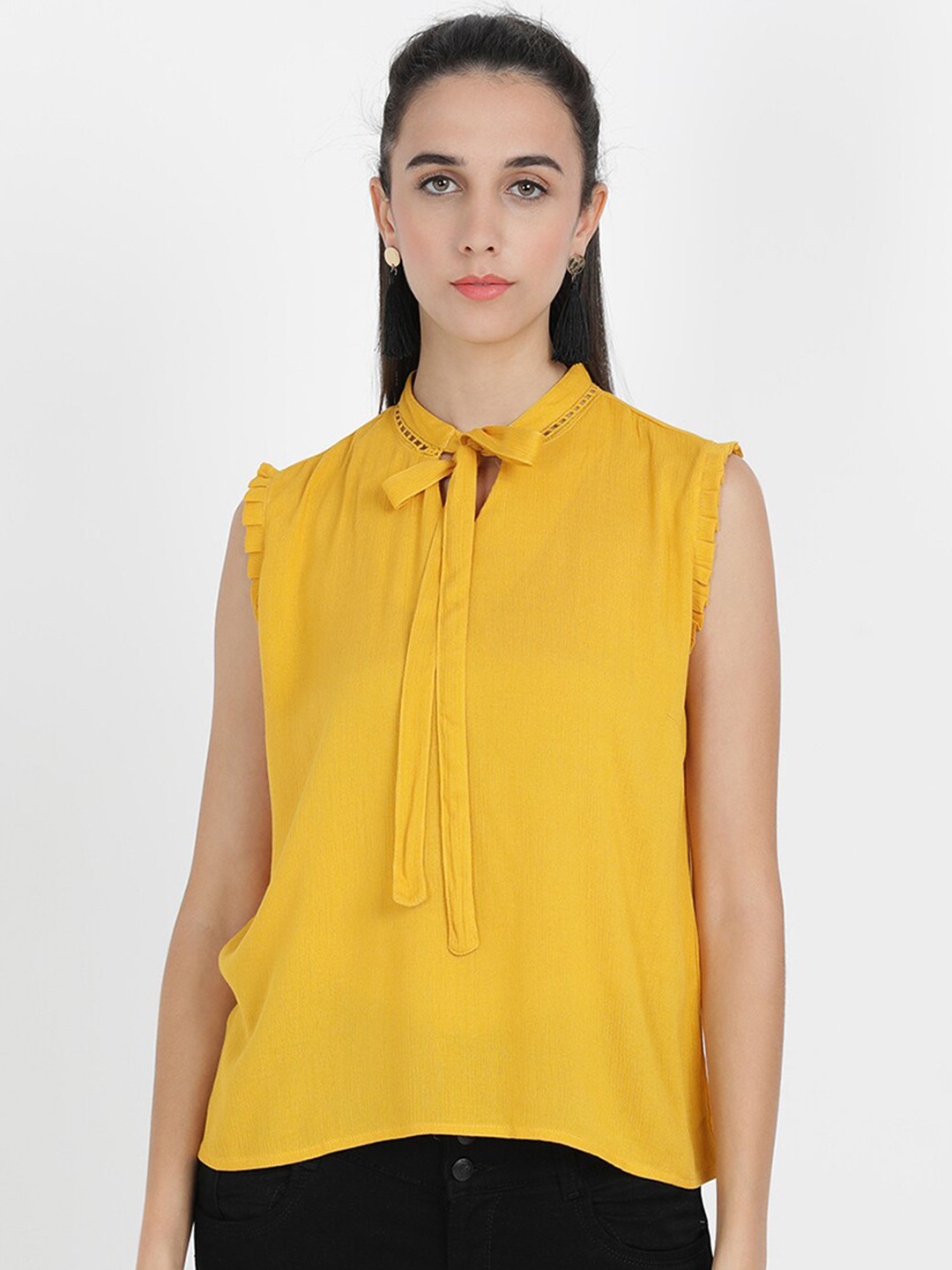 

V2 Value & Variety Women Solid Mustard Yellow Sleeveless Top