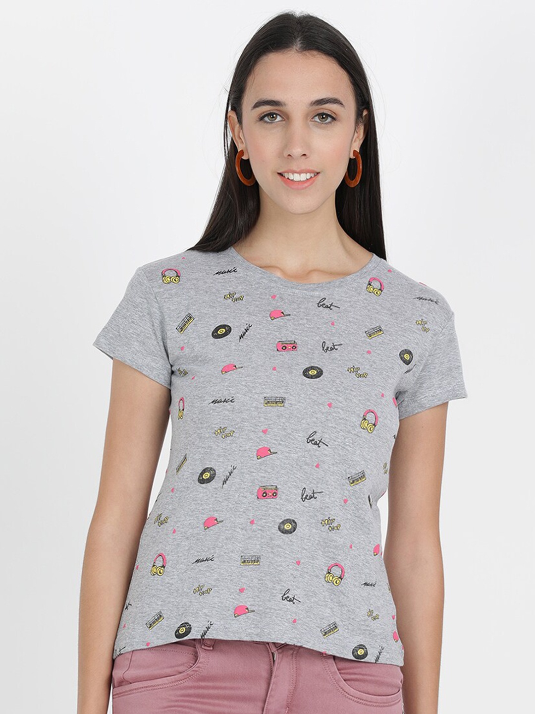 

V2 Value & Variety Women Grey Conversational Print Top