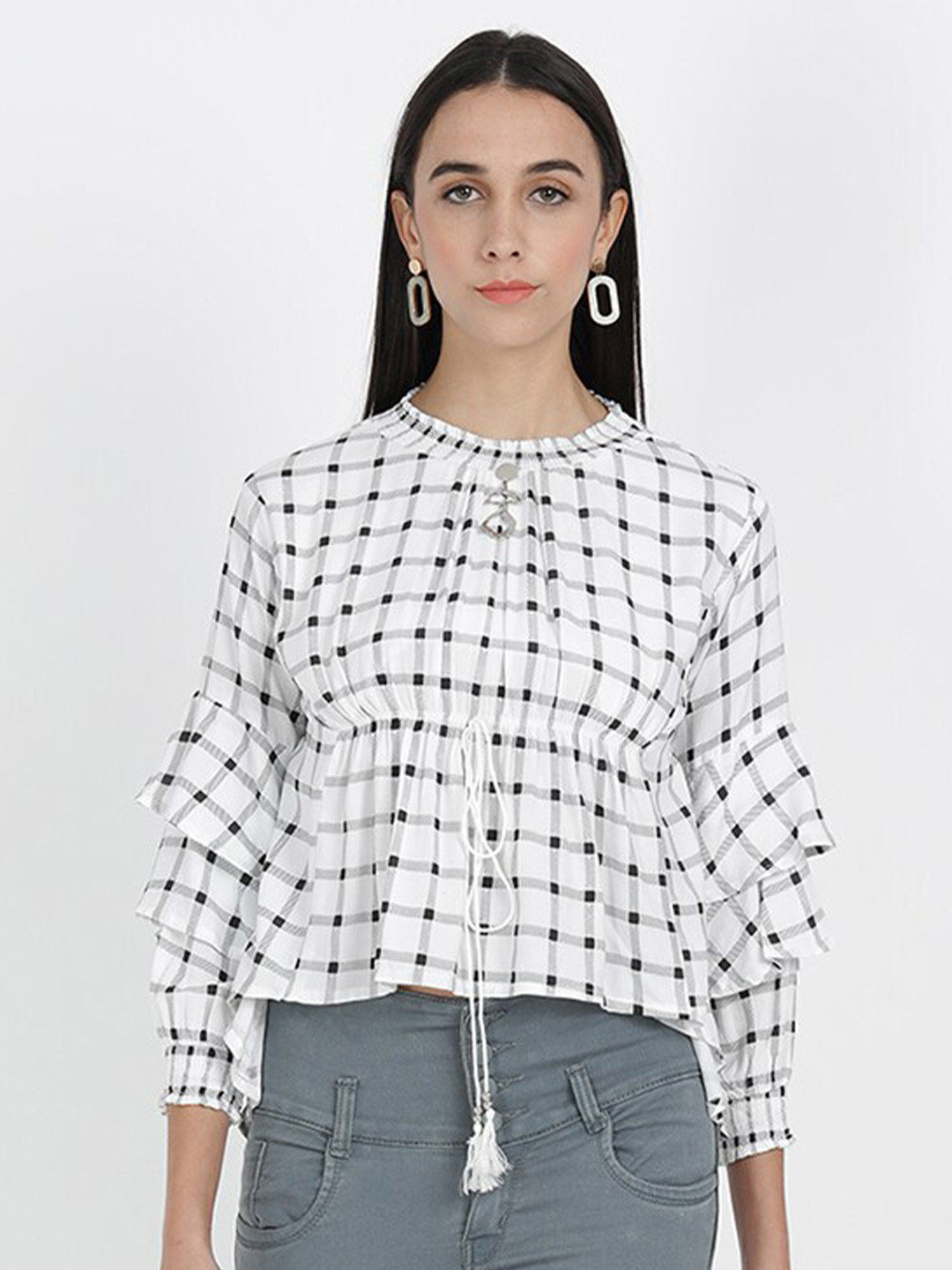 

V2 Value & Variety White Geometric Print Top