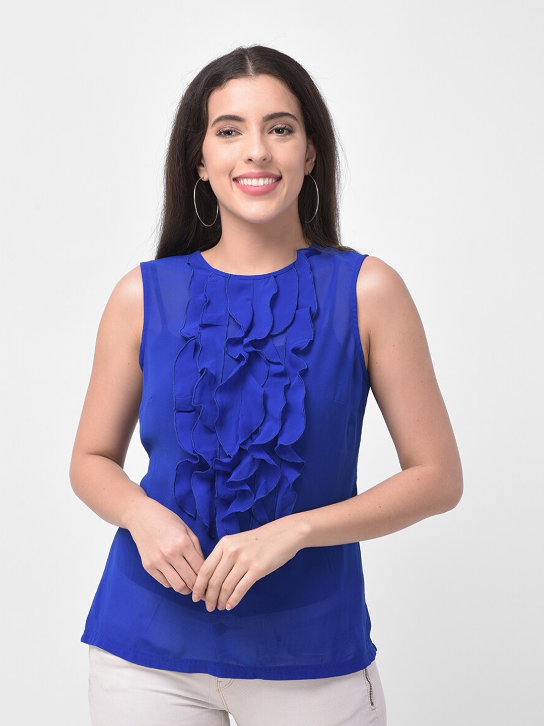 

250 DESIGNS Women Blue Sheer Georgette Top