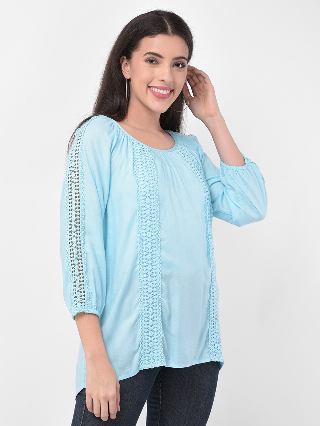 

250 DESIGNS Blue Lace Insert High Low Top