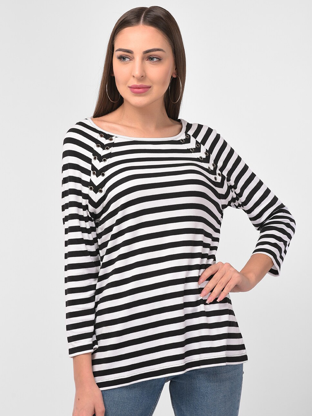 

250 DESIGNS White Striped Top