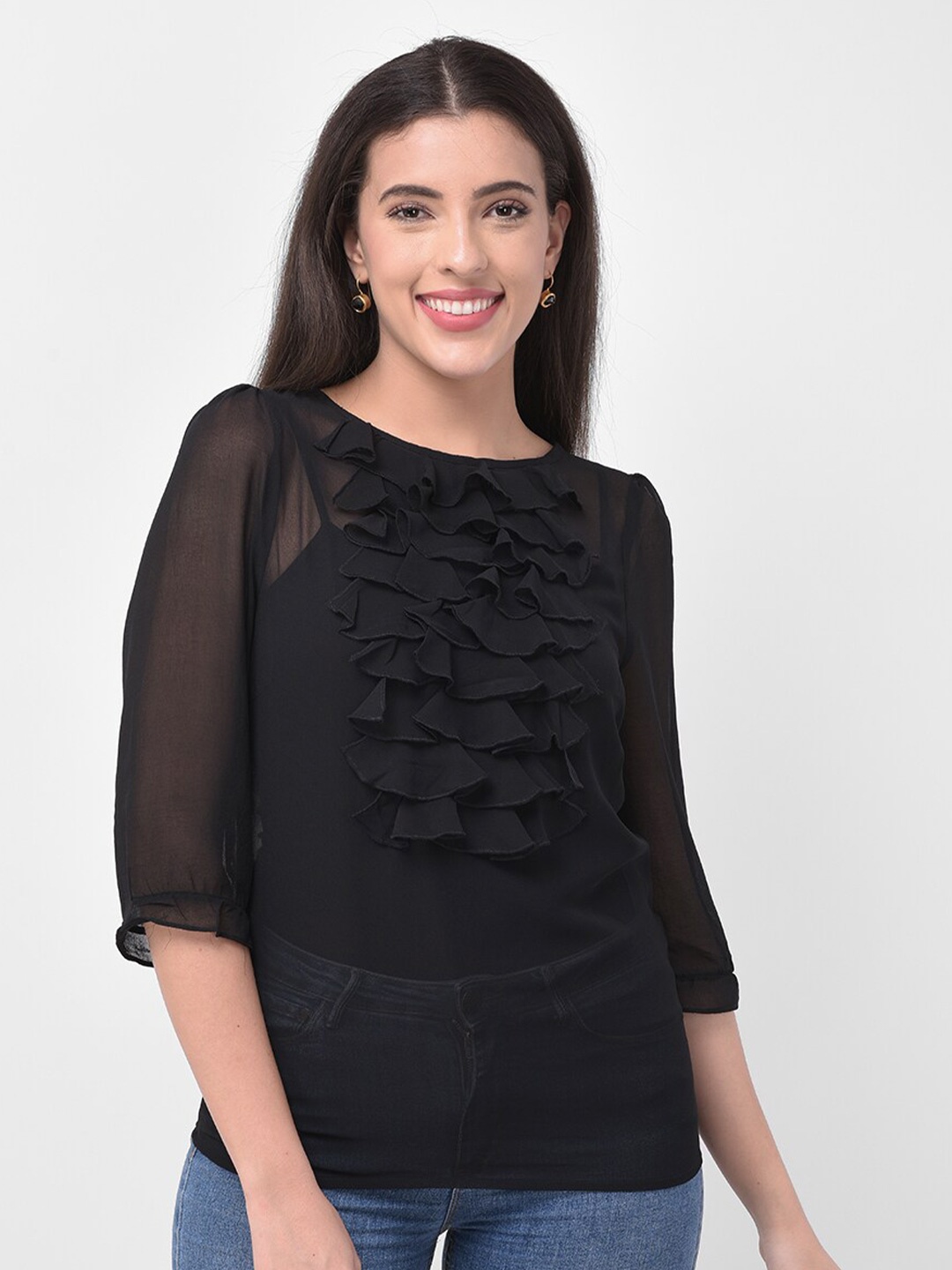 

250 DESIGNS Black Sheer Georgette Top