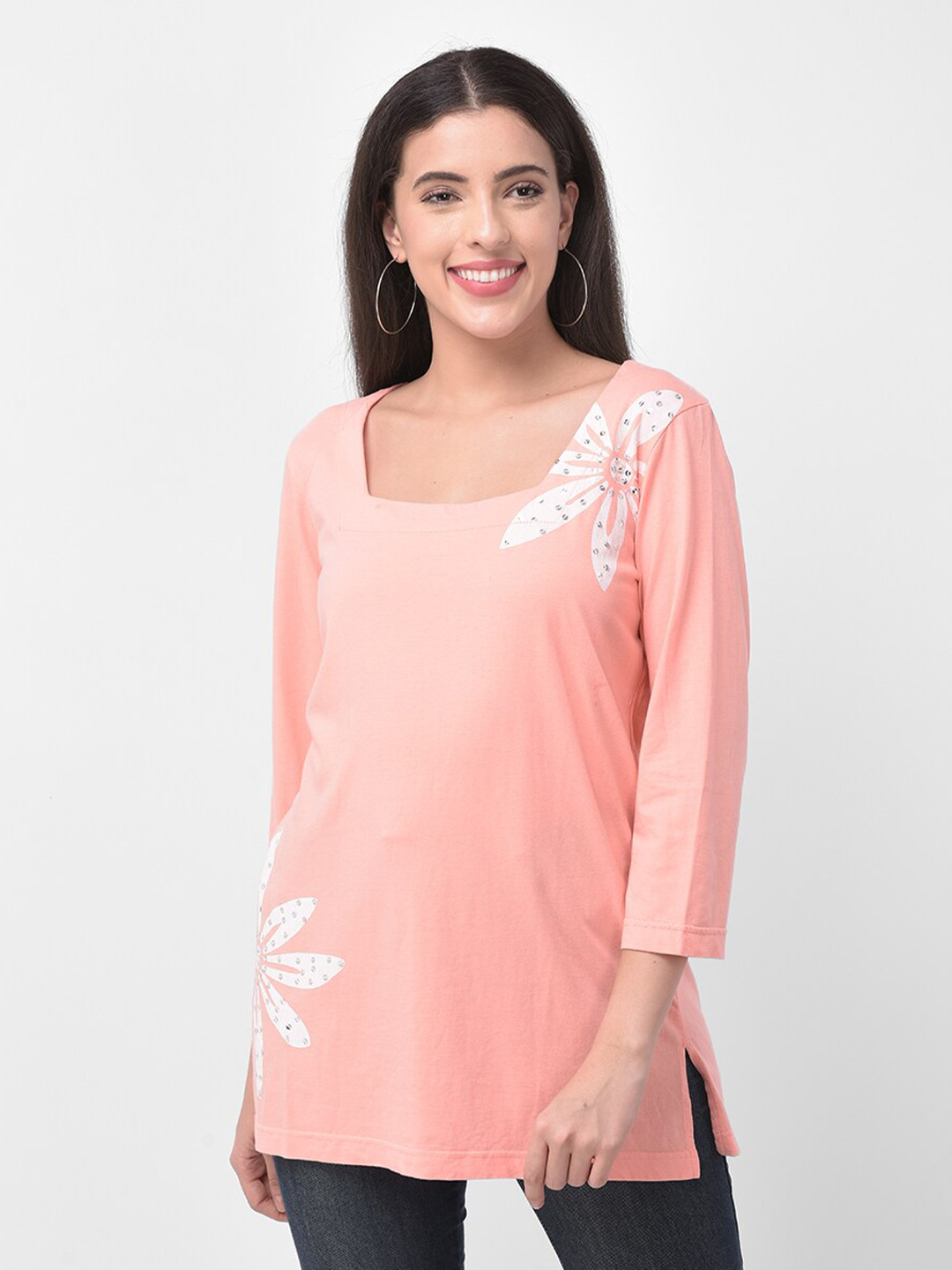 

250 DESIGNS Women Orange & White Floral Print Top