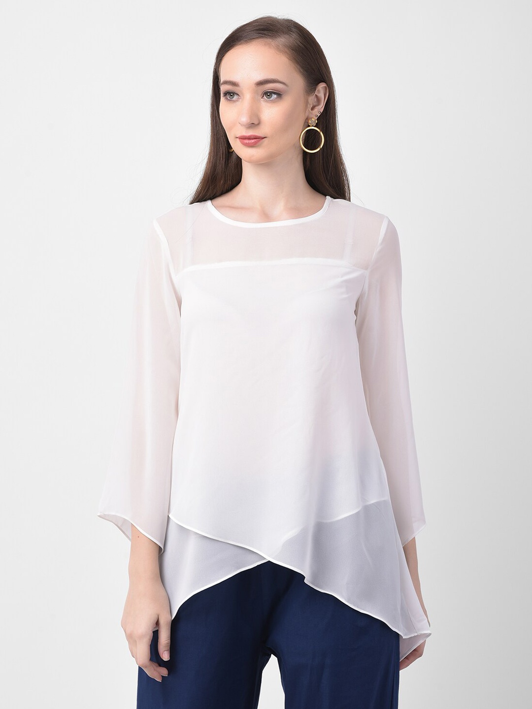 

250 DESIGNS White Sheer Georgette Top