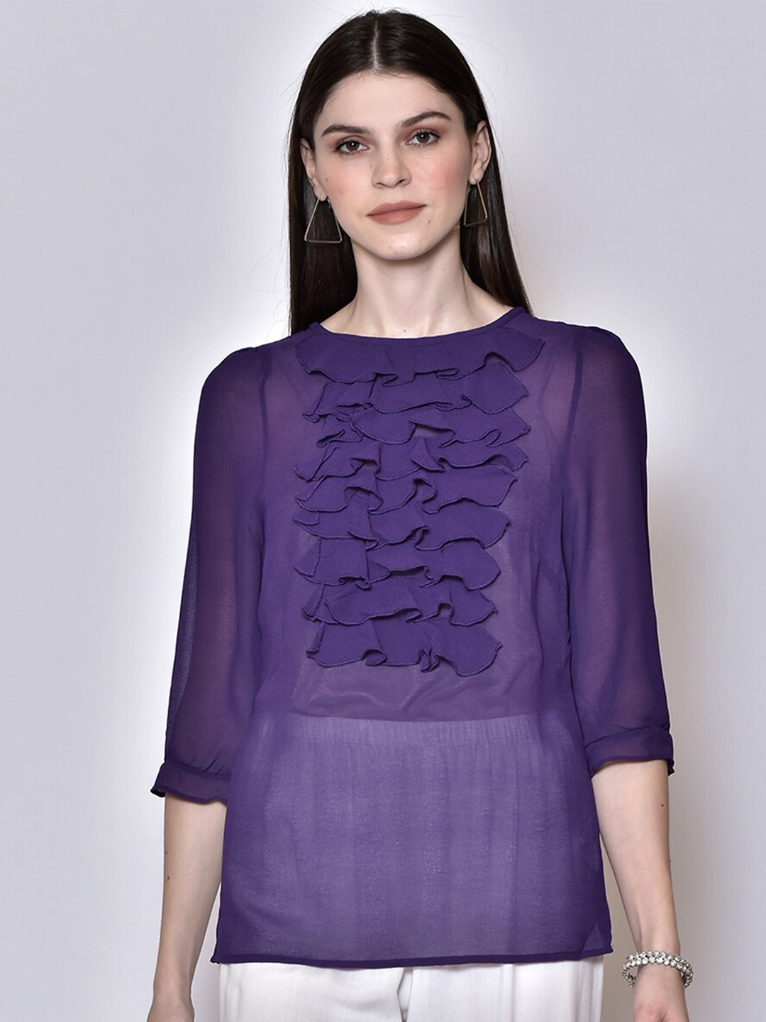 

250 DESIGNS Purple Sheer Georgette Top